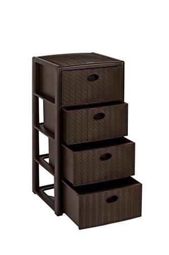 Rollbarer Schubladenschrank aus Kunststoff in Rattan-Optik mit 4 Schubladen. Maße: 40x40x81 cm. In schönem, dunklen Braun! - 2