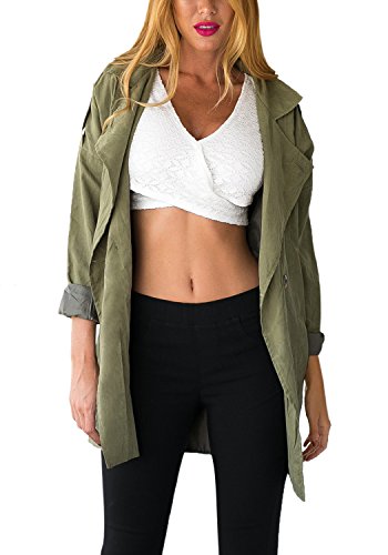 LookbookStore Women's Fashion Slouchy Long Sleeve Army Green Coat UK 10