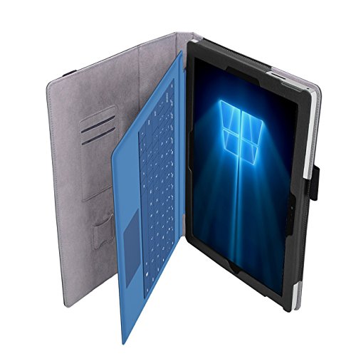 Microsoft Surface Pro 4 Cover Tasche mit praktischer Stand Funktion Case aus robustem Kunstleder und zusätzlicher Displayschutz Folie kombiniert Schutz und Design für Ihr Microsoft Surface Pro 4 Hülle Case in Schwarz von UC Express® - 3