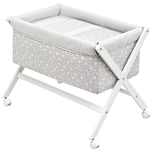 Cambrass Small Bed/Crib X Wood Une with Canopy (55 x 87 x 74 cm, Star Grey)