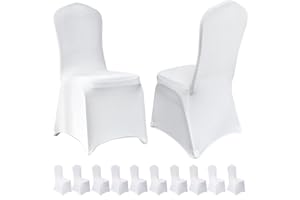 HICOOSEE Uniwersalne Elastyczne Pokrowce na Krzesła, 10 Sztuk, Białe, do Dekoracji na Wesele, Chrzest, Urodziny, Zmywalne