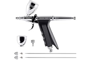 Gaahleri Airbrush Kit, Airbrush Gun Dual Action Gravity Feed Set, 0.38 & 0.5mm Needles, 1/2 & 1/4 OZ Fluid Cup, Multi-Purpose Air Brush Makeup Model Coloring Painting Nail Art Tattoo