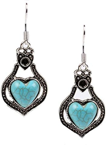 Earrings female fashion retro alloy jewelry carved love hollow bridal earrings , turquoise