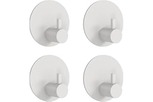 Feligio Ganchos Adhesivos Para Pared Blanco, Colgador Toalla Baño Adhesivo, Sin Taladro, Gancho Autoadhesivo de Acero Inoxidable Para Cocina Baño Dormitorio, 4 Piezas