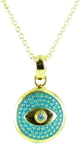 Blue on Gold Plated Small Round Evil Eye Symbol Necklace