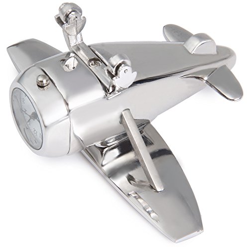 Tischuhr Flugzeug mini Standuhr Spielfigur Uhr Deko für Wohnzimmer Kinderzimmer Spielzeug Silber - 4
