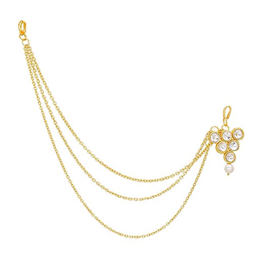 AmaalHair Jewellery Traditional Bridal Wedding Gold Pearl Chain Mathapatti Necklace Maang Tikka Jewellery Set for Women Girls- Maang Tikka-A7106