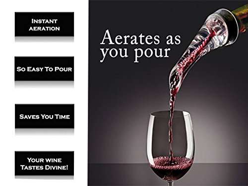 toogou Wein Luftsprudler Ausgießer – PREMIUM Belüften Ausgießer rot und weiß Wine Breather Dekanter Auslauf schwarz schwarz - 4