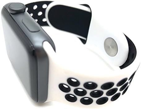 High Quality Replacement Silicone Sports Strap 38mm/42mm For Apple Smart Watch Series 1/2/3 Size M/L (42mm, White &amp; Black)