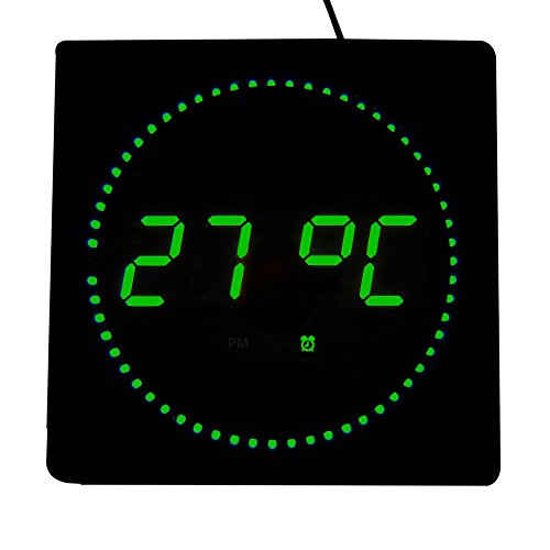 LED digitale Wanduhr mit Datum- & Temperaturanzeige, Maße: 32 cm x 32 cm x 3 cm (in verschiedenen Farben erhältlich) Goldfull® (Grün) - 2