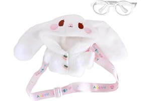 niannyyhouse Ropa de muñeca de peluche de 20 cm, abrigo de oso de conejo, gafas, bolso de 8 pulgadas, vestido de muñeca (blanco)