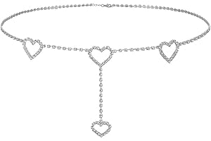 TYEQWT Waist Chain, Women Chain Belt, Adjustable Crystal Body Chain, Beach Bikini Silver Body Chain, Women Sexy Waist Chain, Metal Heart Jewelry, Belly Waist Chain Accessories for Women & Dancer
