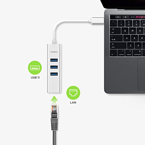 OMARS® USB C Hub auf 3 Port USB 3.0 + Ethernet Anschluss Netzwerkadapter Type C Hub für New Macbook, Macbook Pro 2016, Google ChromeBook Pixel 2015, usw. - 2