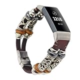 Altsommer Armband für Fitbit Charge 3, Ersatzarmband Vintag Leder mit Klassische Edelstahlschnalle Uhrenarmbänder,Replacement Lederarmband für Herren Damen,185mm Bandlänge (Rötlich Braun)
