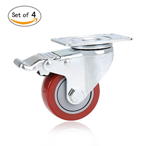 Meditool - Rueda giratoria con freno de 75 mm, ruedas para muebles con capacidad de 400 kg, color rojo