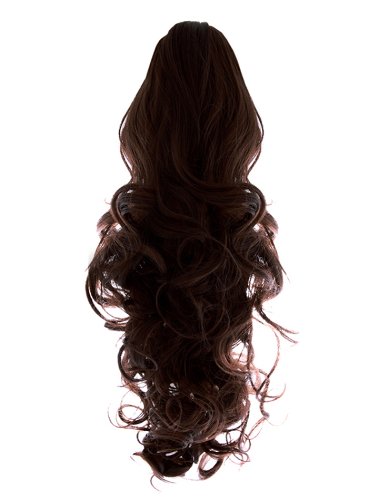 22" PONYTAIL Clip in Hair Extensions CURLY Dark Brown #4 REVERSIBLE Claw Clip 250g