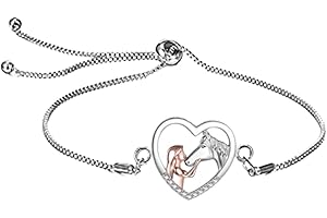 Fc'Noqgn Mädchen und Pferd Halskette Silber Herz Anhänger Halskette Geschenke für Mädchen Frauen Freundin Frau Mutter Tochter Pferdeliebhaber