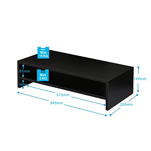 Fitueyes Monitorständer aus Holz platzsparendes Design mit zwei Stufen Stauraum schwarz 54×25.4x14cm DT205401WB - 2