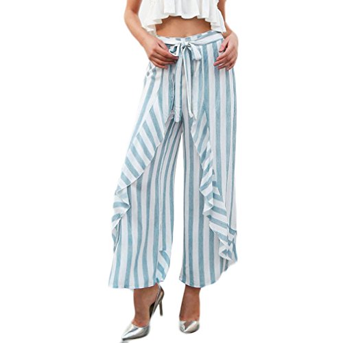Women Ladies Stripe Ruffle Bottom Sash 