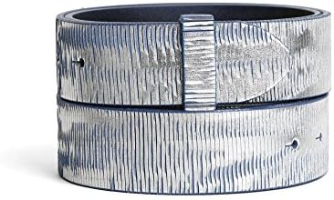 VaModa Leather belt, Heavy Metall blue silver, Length=90cm, PressStuds, without buckle