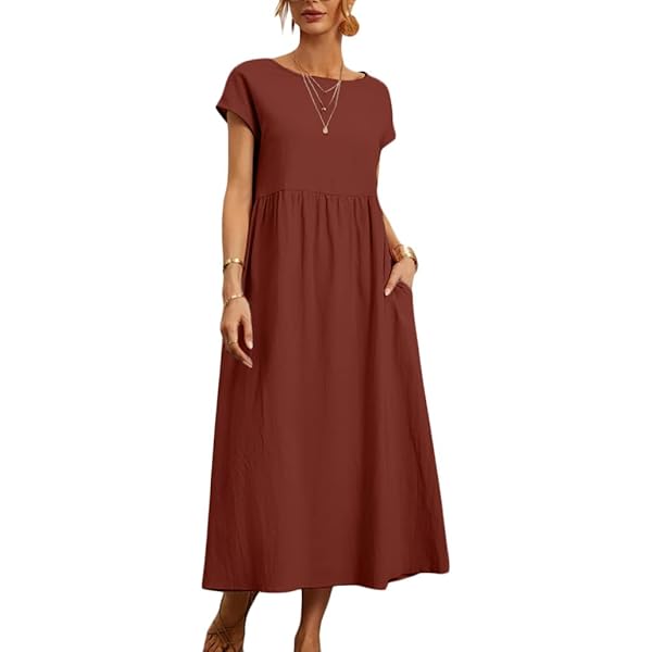 Vestito Estate In Cotone E Lino | Abito Lungo Girocollo Stampato | Vita Allentata Taglie S-3XL - Foto 2