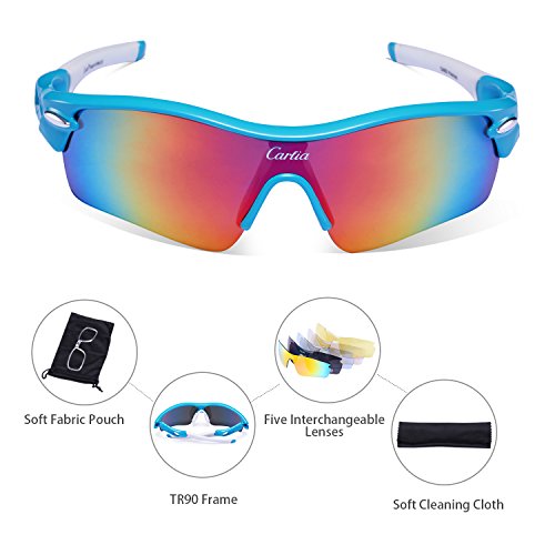 Carfia TR90 Damen Heren Radbrille Outdoor Sportbrille Polarisiert Sport Sonnenbrille mit 5 Wechselbare Linsen für Radfahren Laufen Reisen – 100% UV400 Schutz - 3