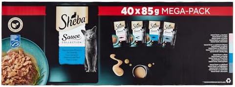 Sheba Salsa Collection Bustine fresche Cibo umido Selezione di pesce per gatto adulto 4 varietà 40x85g