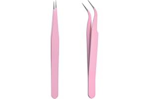iCovalescent 2 Pezzi Pinzetta, Pinzette Diritto e Curvo Tip Pinza, Pinzetta Extension Ciglia, per Estensioni Ciglia, DIY(Rose)