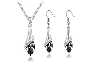 Klaritta Elegant Silver Black Crystal Eye Jewellery Set Drop Earrings & Necklace S807