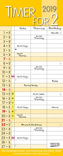 Timer for 2 Safran 240019 2019: Familienplaner mit 3 breiten Spalten. Hochwertiger Familienkalender mit Ferienterminen, Zusatzspalte, Vorschau bis März 2020 und nützlichen Zusatzinformationen.