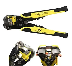 EzLife 8-Inch Self-Adjusting Automatic Cable Cutter Crimper, 5 in 1 Multipurpose Tool Wire Stripping Cutting Pliers, 10-24 AWG (0.2~6.0mm ) (Yellow)