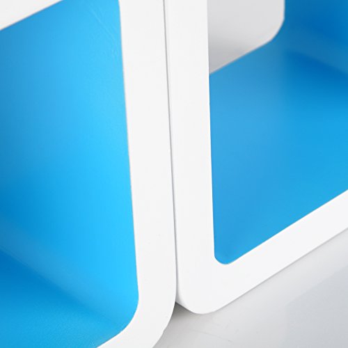3er Set Wandregal Bücherregal, Cube Regal CD-regal, MDF Holz, Farben auswählbar, Weiß-Blau RG9229bl - 4