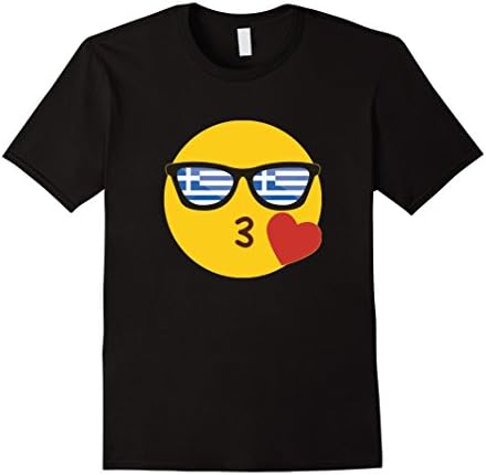 Men's Emoji Greece T-Shirt Greek Flag Sunglasses Funny Tee Large Black