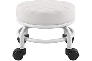 FURWOO Fotel rolkowy ze skóry PU, niski, okrągły stołek podłogowy z uniwersalnymi kółkami do domu, fitnessu, sportu, pedicure, wys. 25,5 cm