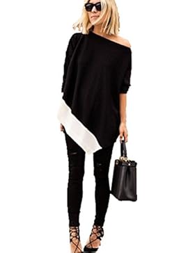 Blooming Jelly Frauen Patchwork eine Schulter lose lange Top-Mode Herbst Oversized Bluse