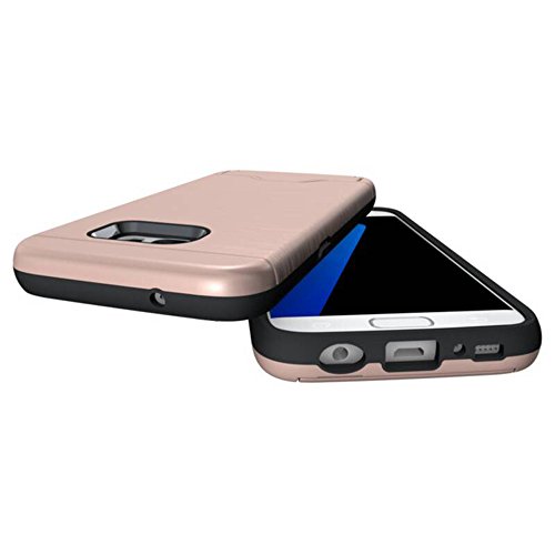 Galaxy S7 Hülle, Nakeey Slim Hybrid Dual Layer Bumper Schutzhülle [Card Slot] Handyhülle Cover Ständer für Samsung Galaxy S7,Rose Gold - 5