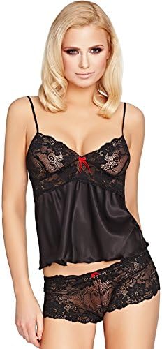 Postero PN202 Satin and Lace Nightwear Cami Top and Boxer Shorts Lingerie Set