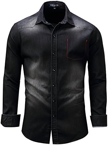 Yiye Men's Button Front Long Sleeve Casual Shirts Checkered Pattern Cotton Denim Regular Fit