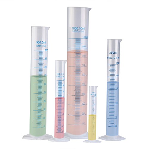 PIXNOR Graduierung Kunststoff Messzylinder Liquid Messung Werkzeuge 50ml 100ml 250ml 500ml 1000ml, 5er Pack - 5
