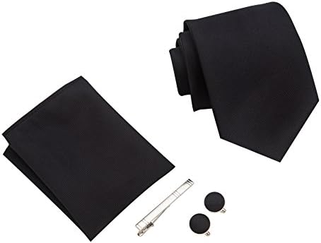 Men tie, Handkerchief, stickpin and Cufflinks fashion business gift box tie set (Black)