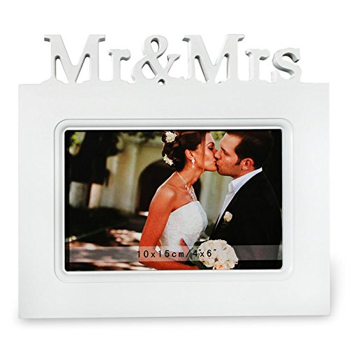 Bilderrahmen Mr. & Mrs. Hochzeit Valentinstag Fotorahmen weiß 20 x 18 cm