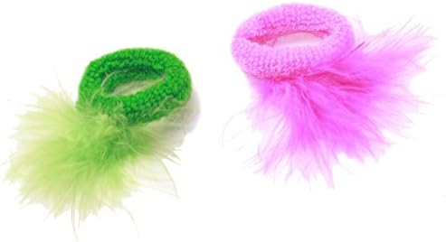 Ladies Set of 2 Pink and Green Hair Scrunchie with Fur Hippy Inspired Look (Zx63)