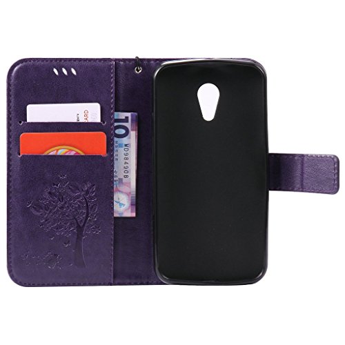 Moto G 2nd gen Funda   Moto G2 Funda  FQY-TEC  P  rpura  Grabado en relieve C Cuero Pu y TPU Cartera Ranura para tarjeta Soporte Funda para Motorola Moto G  2nd gen  5 0  