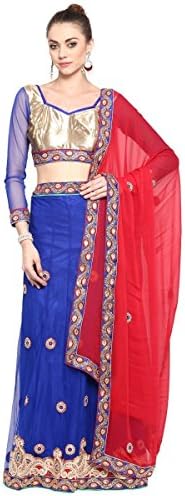 Aagaman Fashions Indian Traditional Ethnic Women's Breathtaking Blue Colored Embroidered Net Lehenga Choli
