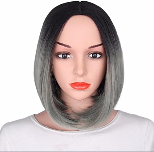 2Pig nose Bobo Wig Wig, High Temperature Silk Gradient Hair Straightening Party Wig, Black Gradient Granny Gray