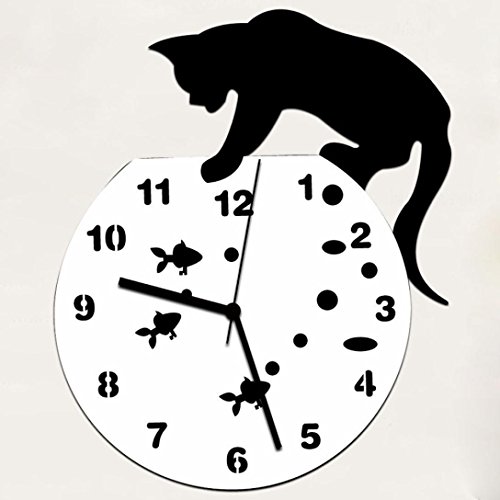 Preisvergleich Produktbild Wanduhr Frech Katze Acryl Digital Wecker Wohnkultur Uhr Spiegel Wandaufkleber LuckyGirls