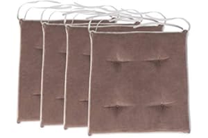 Loft 25 Premium Tufted Seat Pads | Non-Slip Indoor Chair Cushions for Kitchen and Dining Room | Breathable Luxury Pillow with Ties | Lightweight & Comfortable Foam Filling (37x37cm, Chocolate, 4)