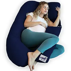 Blue Horse Microfiber Solid Modern U Shape Maternity/Pregnancy Pillow for Pregnant Women - Pack of 1 (Dark Blue)