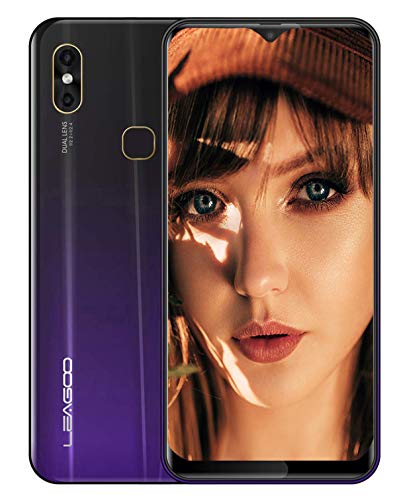LEAGOO M13 Android 9.0 6.1" 19: 9 FHD Waterdrop Display 4GB RAM Smartphone 32GB ROM MT6761 Quad Core Doble cámara Trasera Huella Digital Face ID 4G Teléfono móvil Púrpura