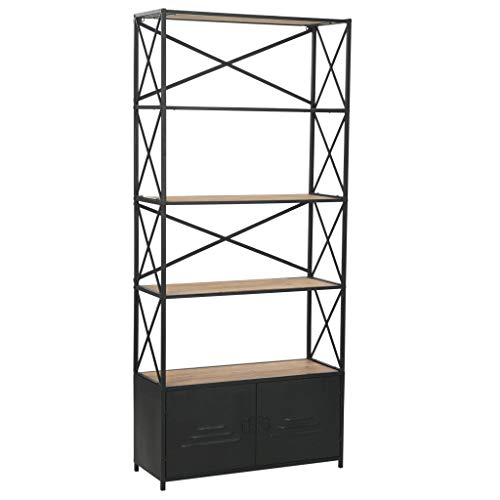 vidaXL Bibliothèque Bois de Sapin Massif et Acier Étagère de Stockage Armoire